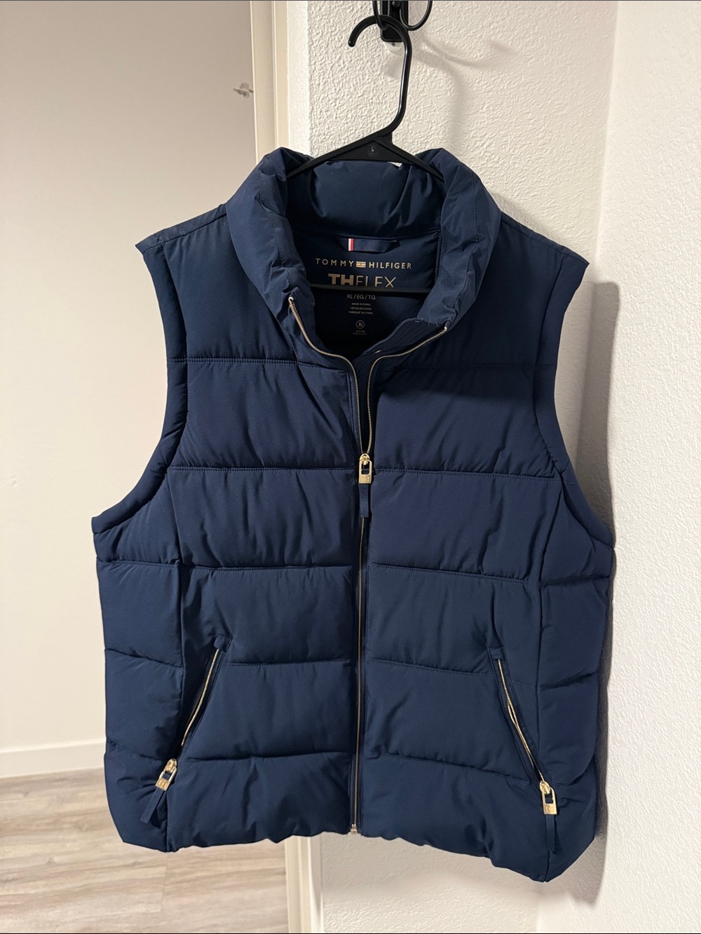 Tommy Hilfiger Navy Quilted Puffer Vest with Gold Zippers